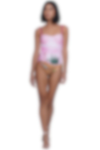 Pink Polyester Spandex Printed Monokini by Limerick By Abirr N' Nanki at Pernia's Pop Up Shop