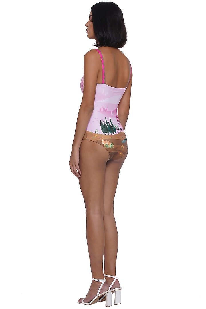 Pink Polyester Spandex Printed Monokini by Limerick By Abirr N' Nanki at Pernia's Pop Up Shop