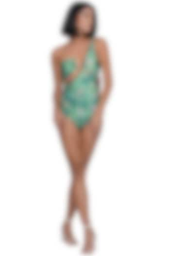 Green Spandex Blend Printed Monokini by Limerick By Abirr N' Nanki at Pernia's Pop Up Shop