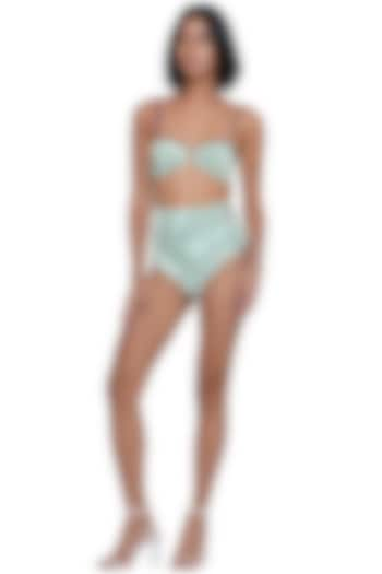 Green Polyester Spandex Printed Bikini Set by Limerick By Abirr N' Nanki at Pernia's Pop Up Shop