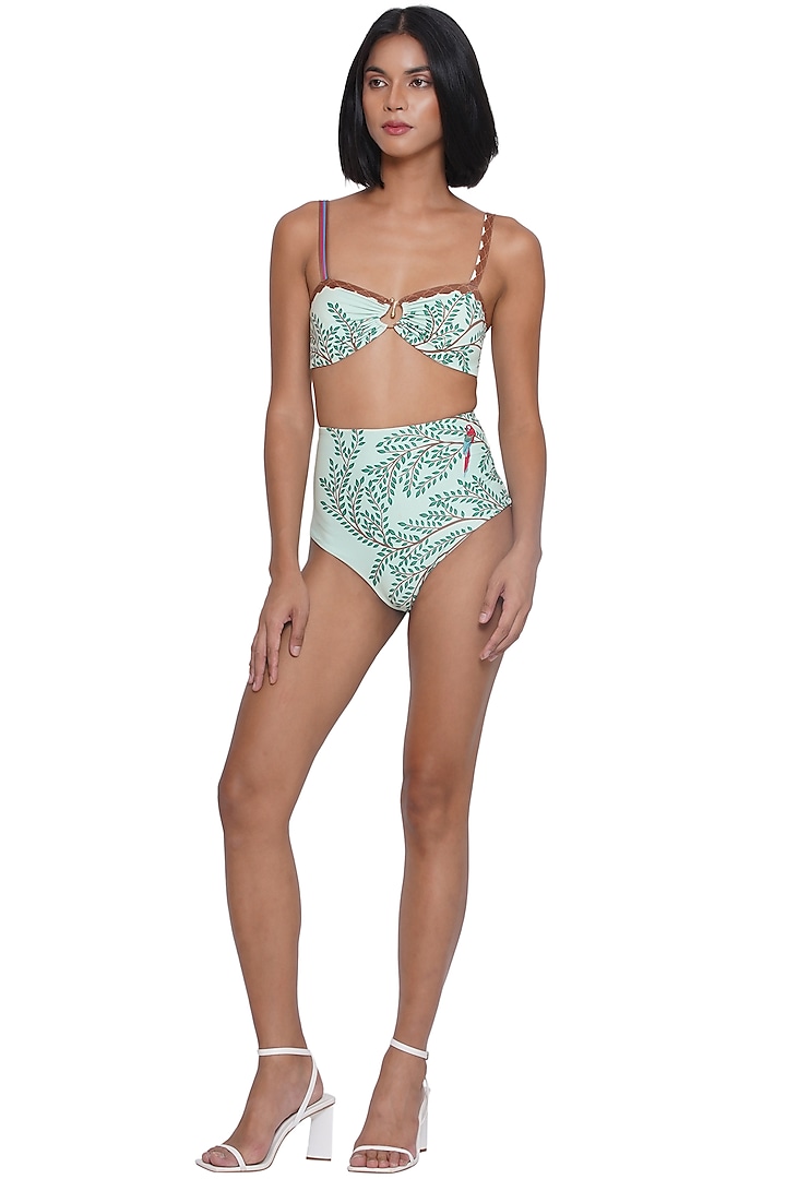 Green Polyester Spandex Printed Bikini Set by Limerick By Abirr N' Nanki at Pernia's Pop Up Shop