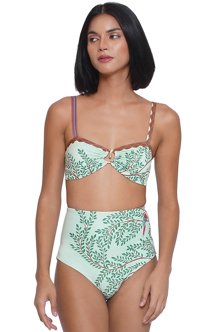 Green Polyester Spandex Printed Bikini Set by Limerick By Abirr N' Nanki at Pernia's Pop Up Shop