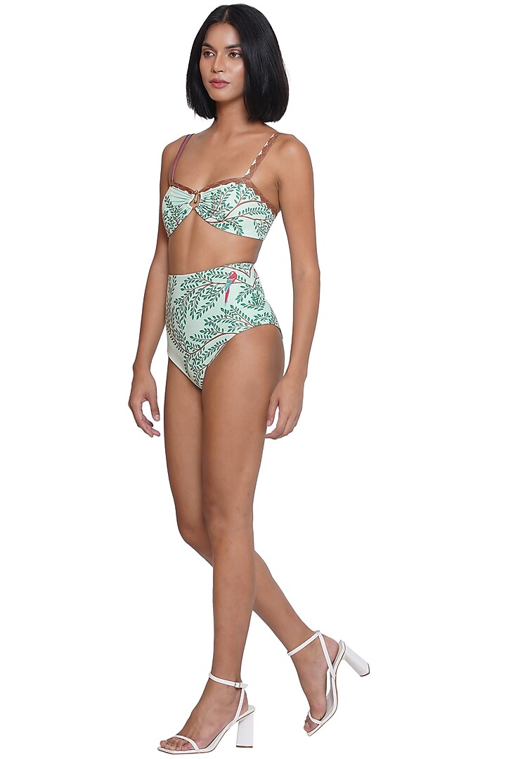 Green Polyester Spandex Printed Bikini Set by Limerick By Abirr N' Nanki at Pernia's Pop Up Shop