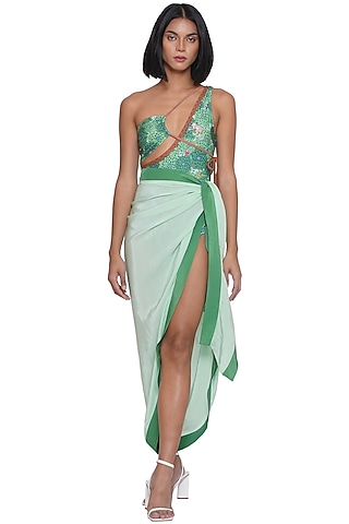Green Crepe Sarong by Limerick By Abirr N' Nanki