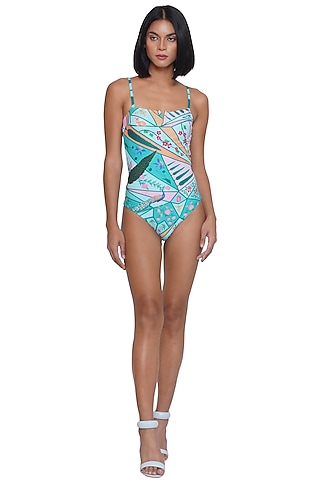 Multi-Colored Spandex Blend Printed Monokini by Limerick By Abirr N' Nanki