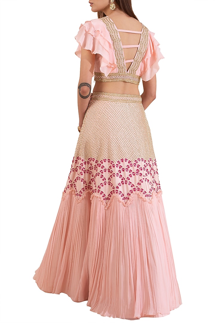 Pink Embroidered Blouse With Skirt by Limerick By Abirr N' Nanki at Pernia's Pop Up Shop