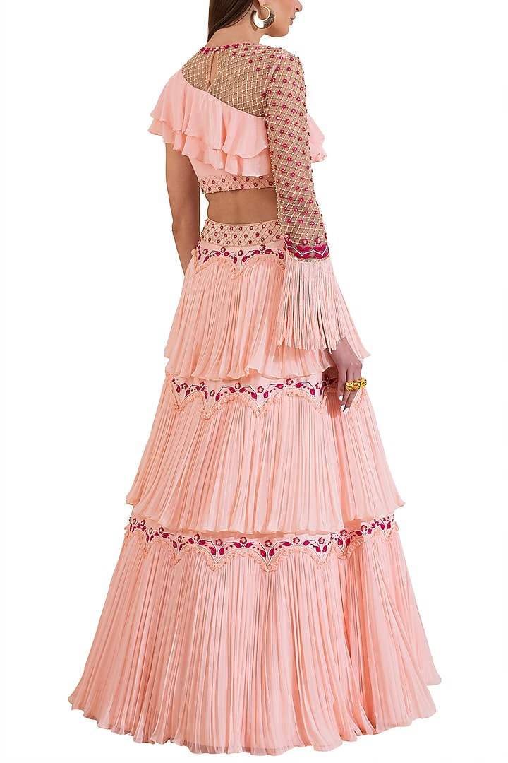 Pink Embroidered Blouse With Layered Skirt by Limerick By Abirr N' Nanki at Pernia's Pop Up Shop
