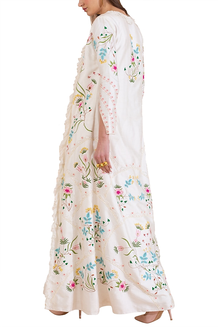 Ivory Crop Top With Pants & Embroidered Jacket by Limerick By Abirr N' Nanki at Pernia's Pop Up Shop