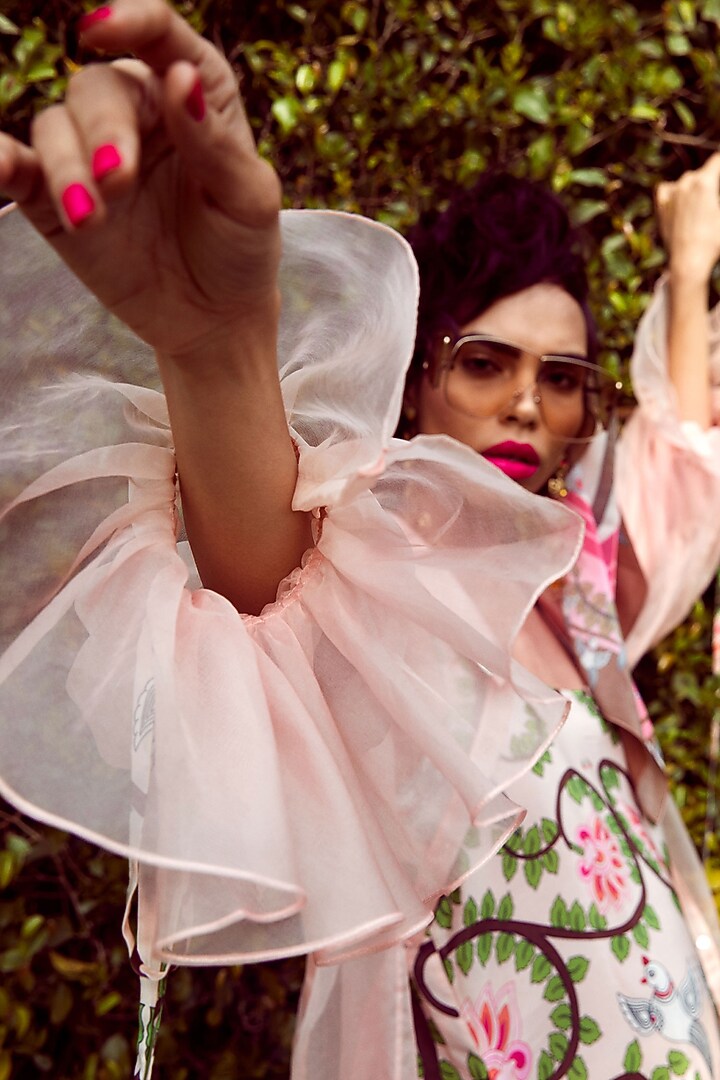 Blush Pink Jacket With Printed Summer Dress by Limerick By Abirr N' Nanki at Pernia's Pop Up Shop