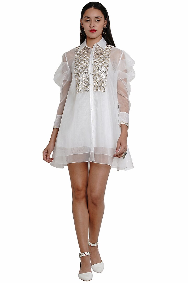 Ivory Embroidered Summer Shirt Dress by Limerick By Abirr N' Nanki at Pernia's Pop Up Shop