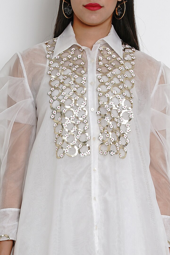 Ivory Embroidered Summer Shirt Dress by Limerick By Abirr N' Nanki at Pernia's Pop Up Shop