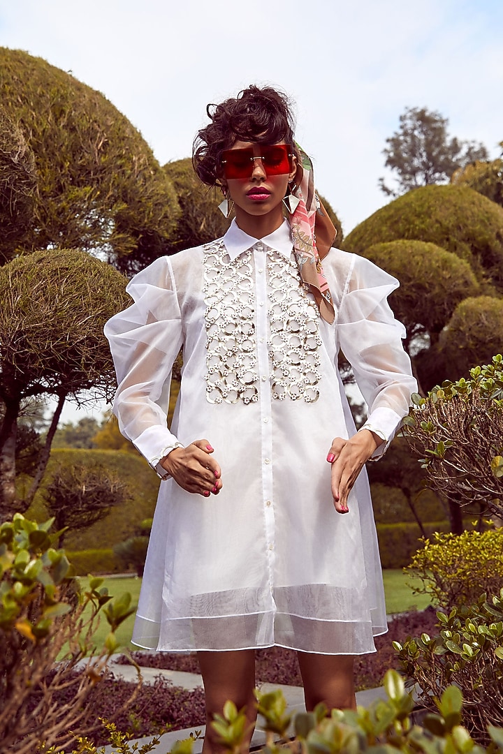Ivory Embroidered Summer Shirt Dress by Limerick By Abirr N' Nanki at Pernia's Pop Up Shop