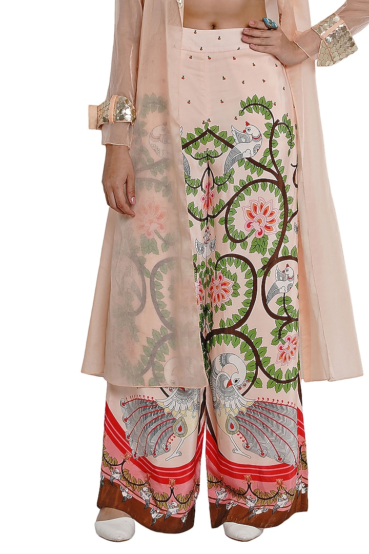 Blush Pink Printed Flared Pants by Limerick By Abirr N' Nanki at Pernia's Pop Up Shop