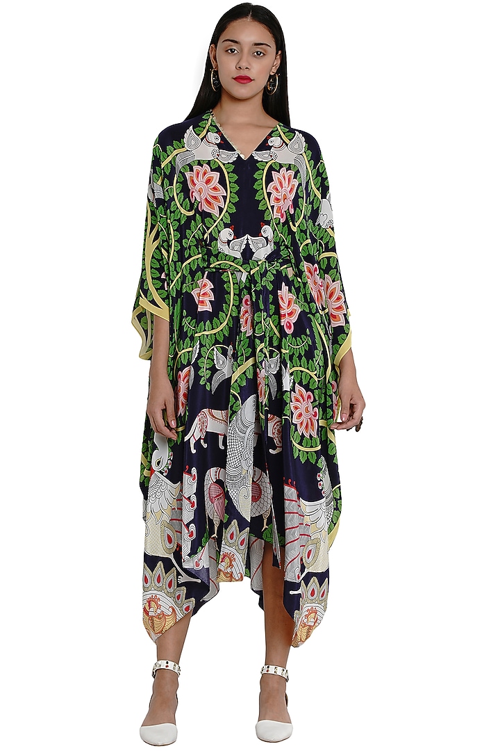 Navy Blue Printed Kaftan Summer Dress by Limerick By Abirr N' Nanki at Pernia's Pop Up Shop