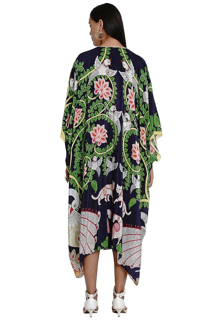Navy Blue Printed Kaftan Summer Dress by Limerick By Abirr N' Nanki at Pernia's Pop Up Shop