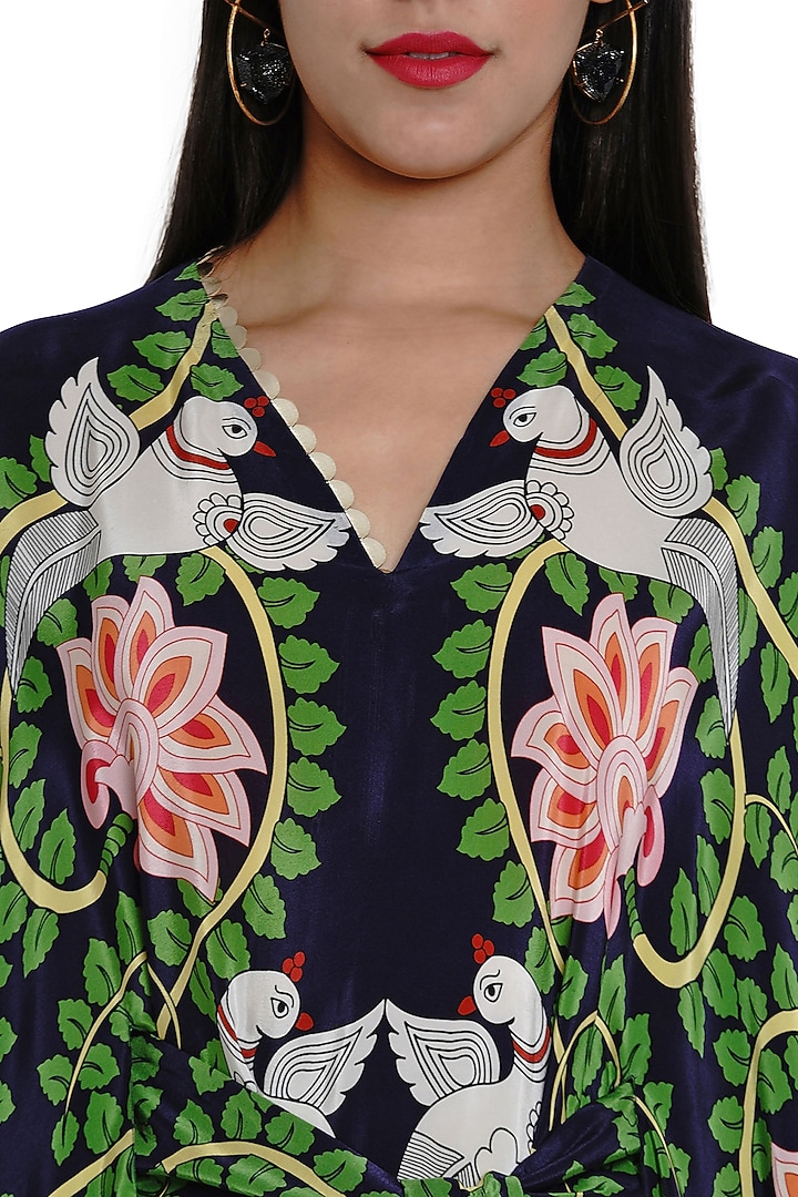 Navy Blue Printed Kaftan Summer Dress by Limerick By Abirr N' Nanki at Pernia's Pop Up Shop