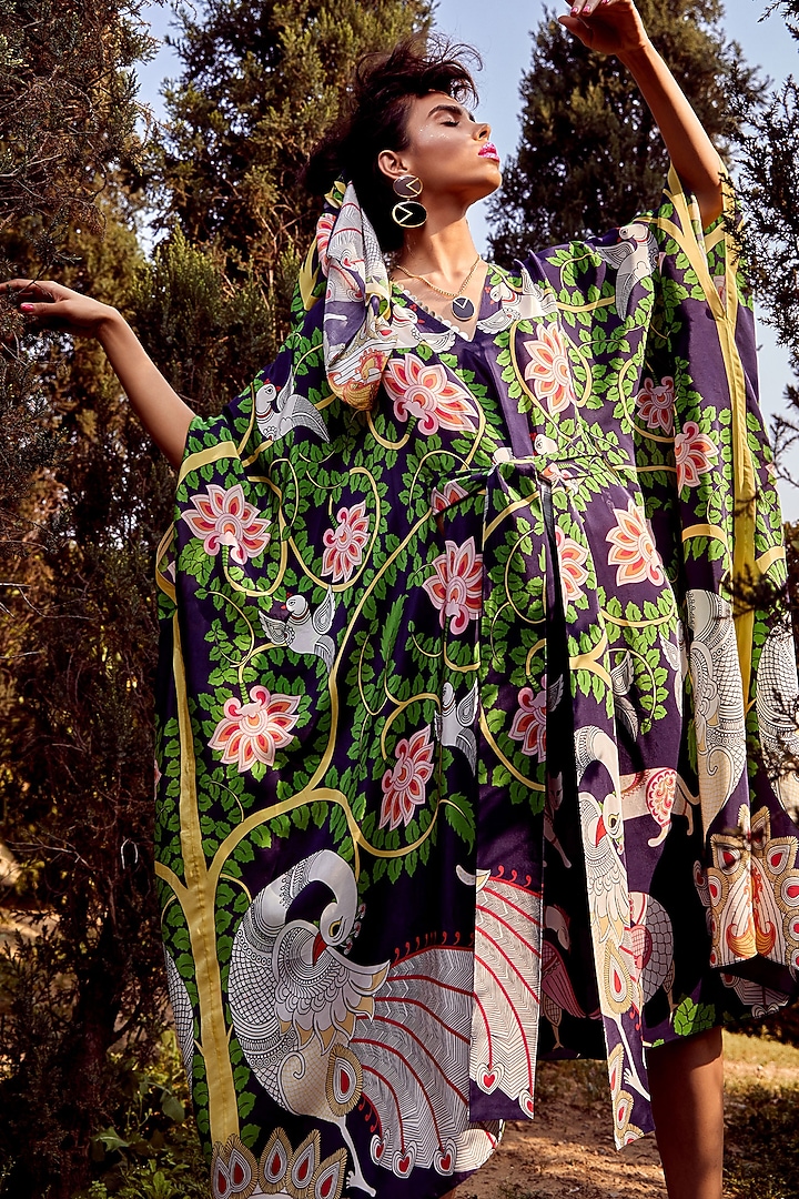 Navy Blue Printed Kaftan Summer Dress by Limerick By Abirr N' Nanki at Pernia's Pop Up Shop