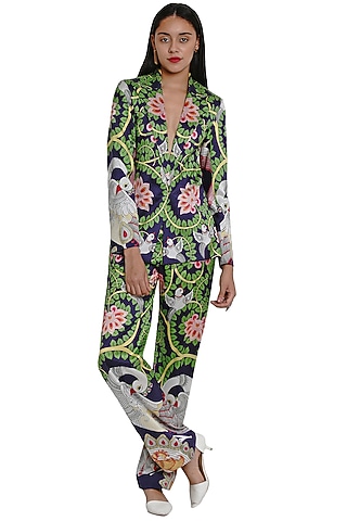 Navy Blue Printed Jacket by Limerick By Abirr N' Nanki