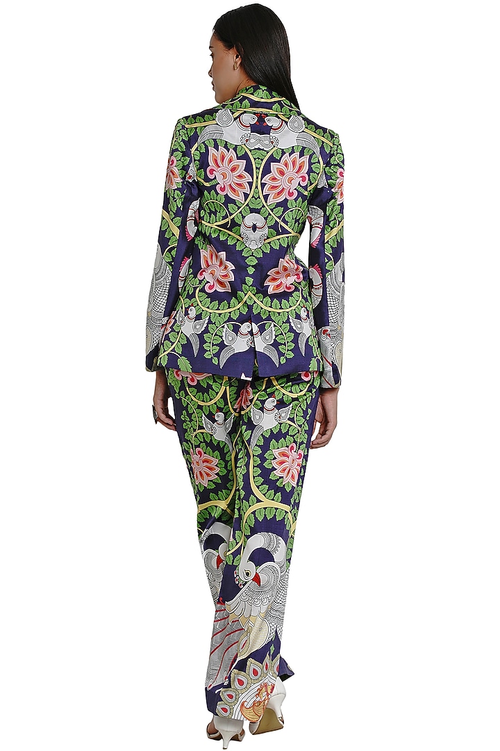 Navy Blue Printed Jacket by Limerick By Abirr N' Nanki at Pernia's Pop Up Shop