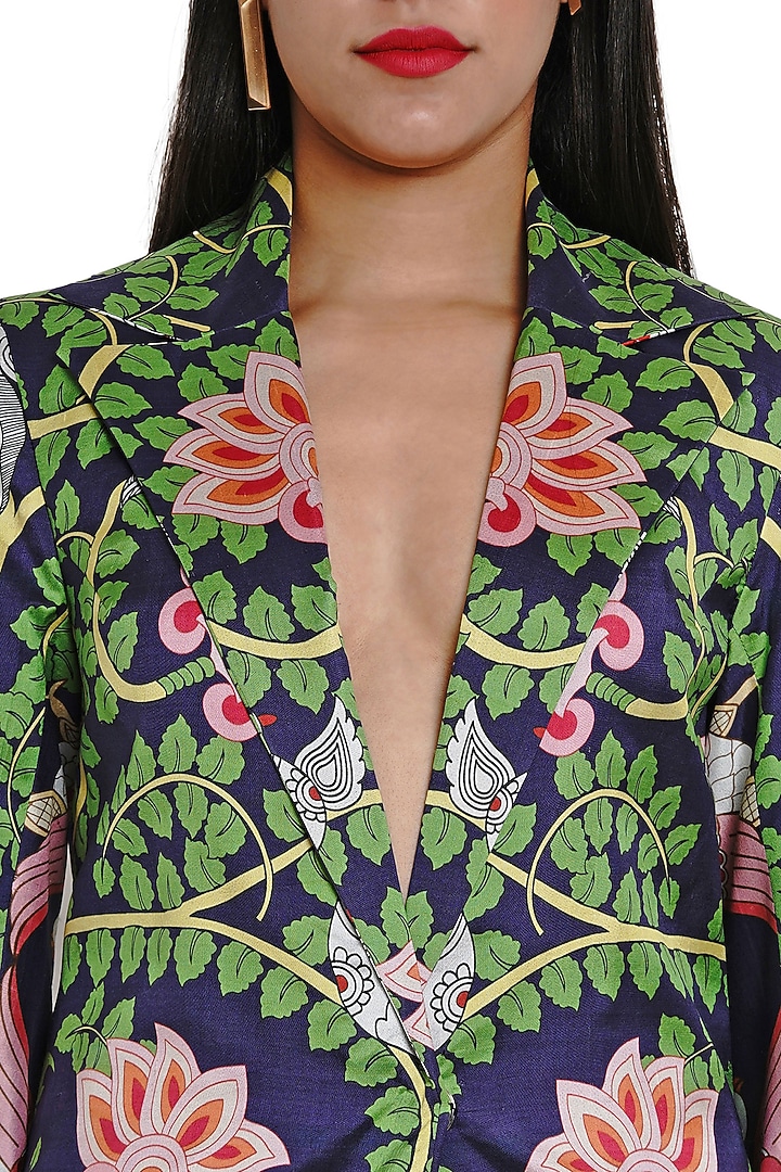 Navy Blue Printed Jacket by Limerick By Abirr N' Nanki at Pernia's Pop Up Shop