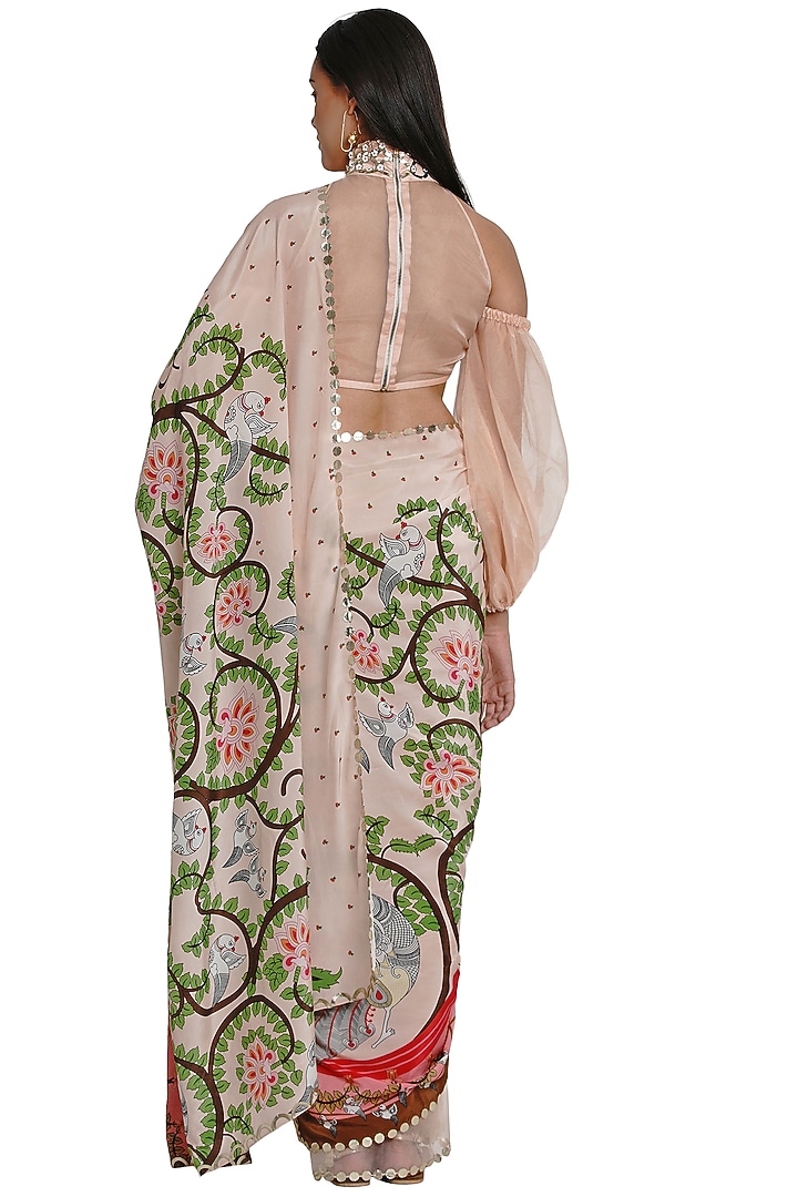 Blush Pink Rexine Embroidered Blouse by Limerick By Abirr N' Nanki at Pernia's Pop Up Shop