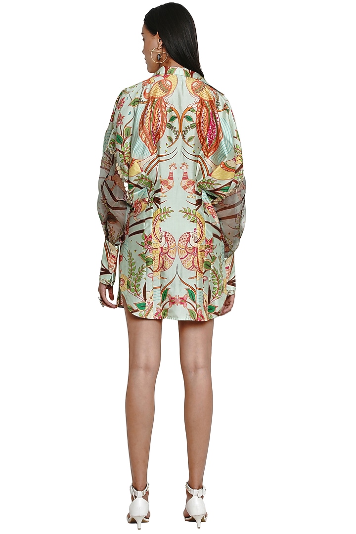 Green Embroidered Summer Shirt Dress by Limerick By Abirr N' Nanki at Pernia's Pop Up Shop