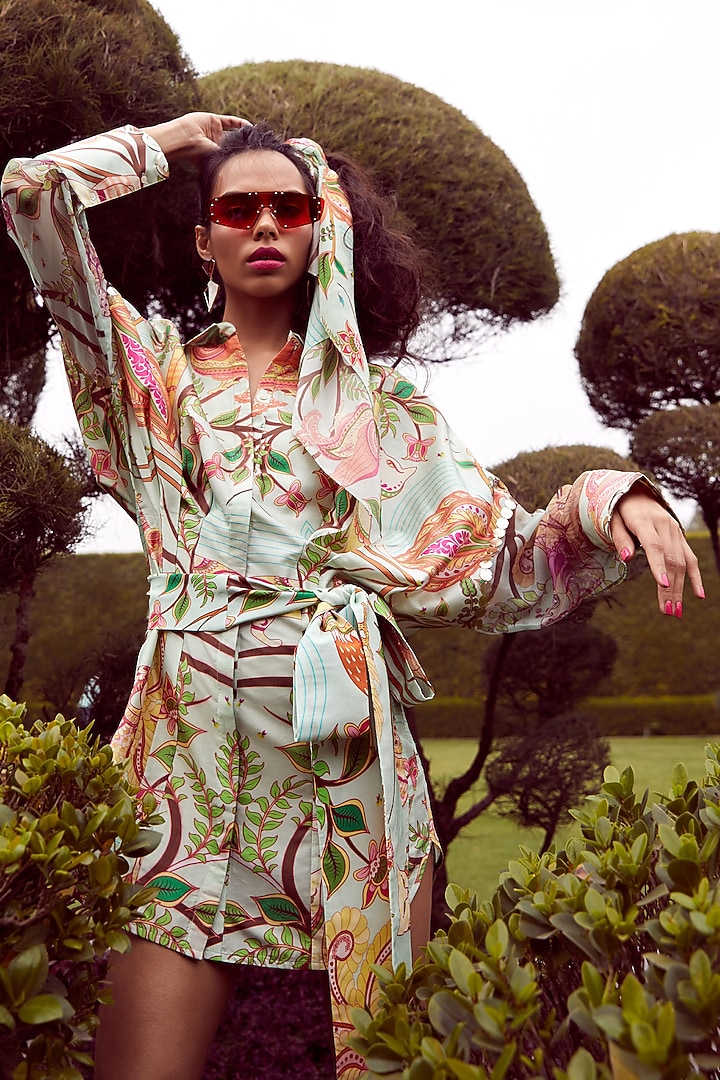 Green Embroidered Summer Shirt Dress by Limerick By Abirr N' Nanki at Pernia's Pop Up Shop