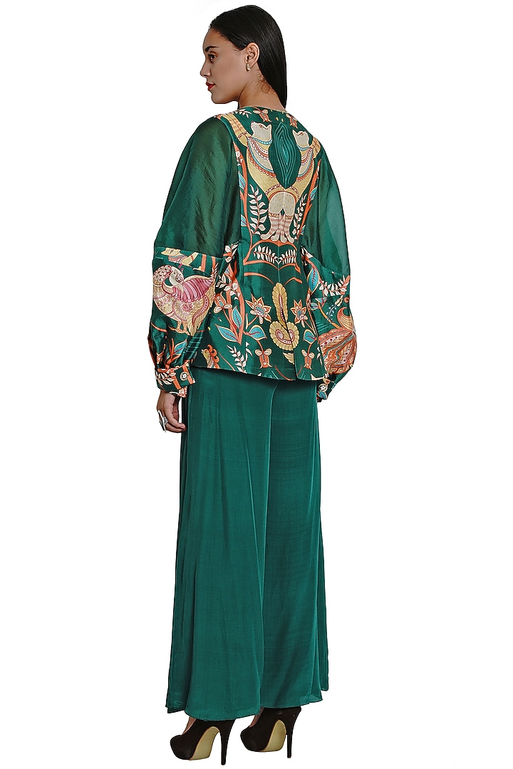 Dark Green Embellished & Printed Jacket by Limerick By Abirr N' Nanki at Pernia's Pop Up Shop