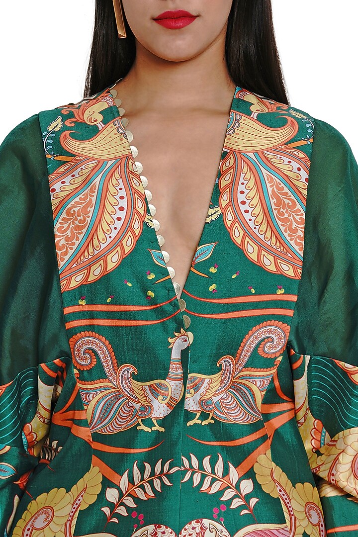 Dark Green Embellished & Printed Jacket by Limerick By Abirr N' Nanki at Pernia's Pop Up Shop