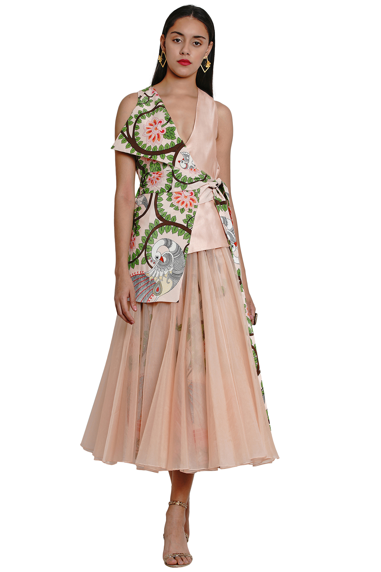 Blush Pink Hand Embroidered Jacket With Sash by Limerick By Abirr N' Nanki at Pernia's Pop Up Shop