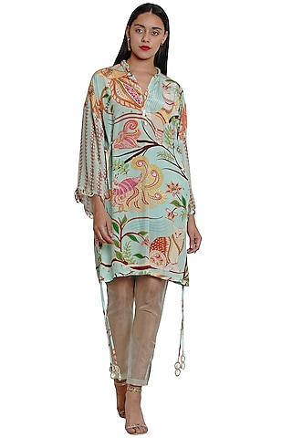 Pistachio Green Printed Sheer Pants by Limerick By Abirr N' Nanki