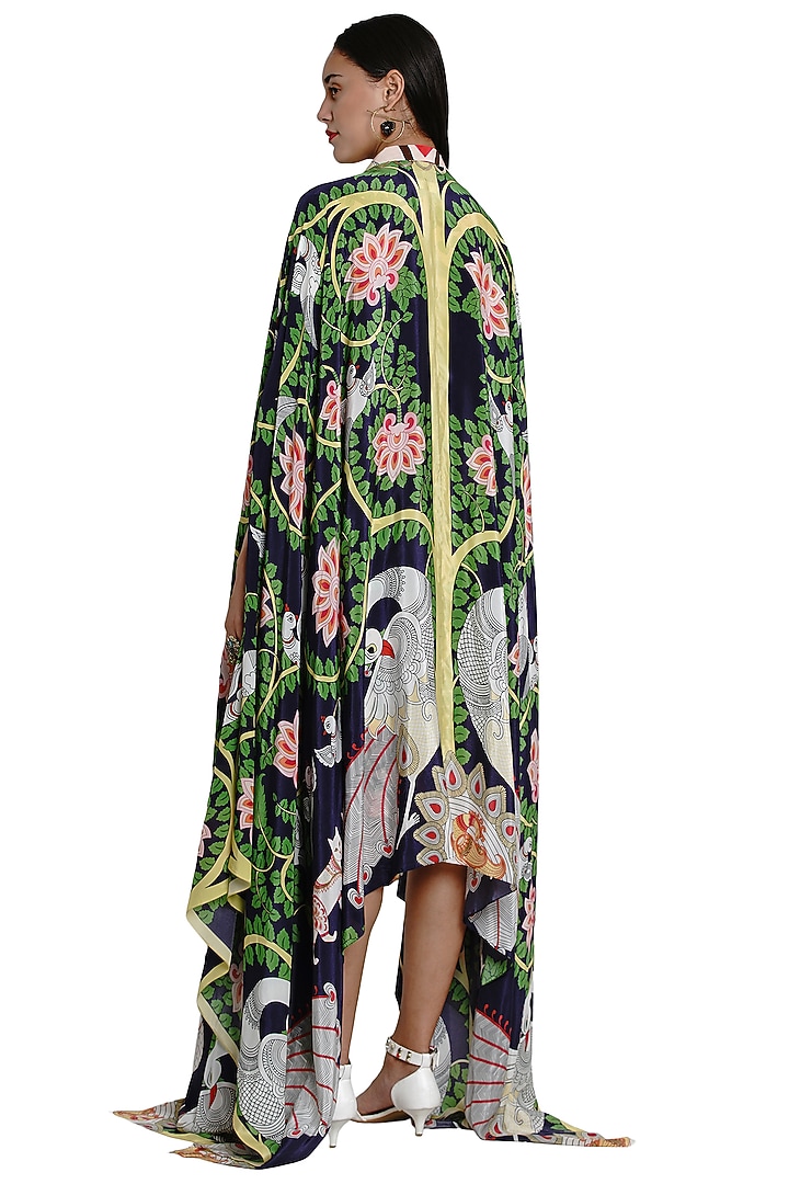 Navy Blue & Green Printed Cape by Limerick By Abirr N' Nanki at Pernia's Pop Up Shop