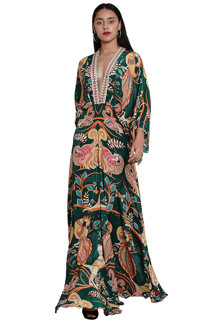 Dark Green Printed Kaftan Jumpsuit by Limerick By Abirr N' Nanki at Pernia's Pop Up Shop