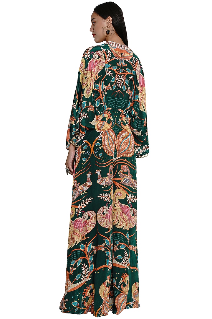 Dark Green Printed Kaftan Jumpsuit by Limerick By Abirr N' Nanki at Pernia's Pop Up Shop