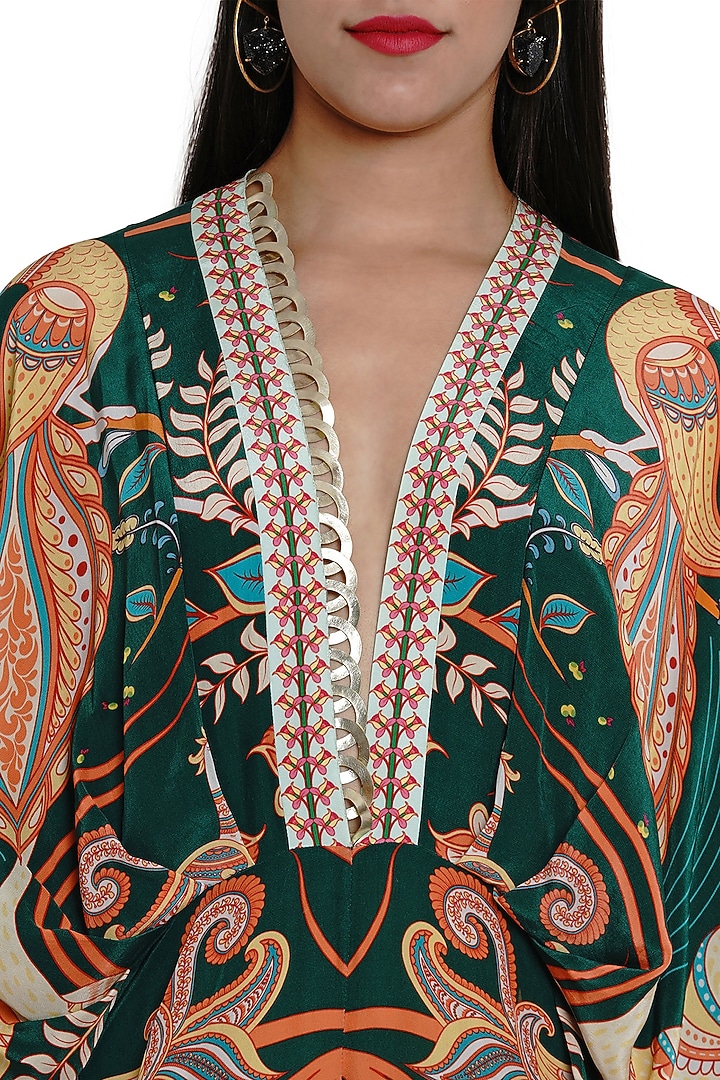 Dark Green Printed Kaftan Jumpsuit by Limerick By Abirr N' Nanki at Pernia's Pop Up Shop