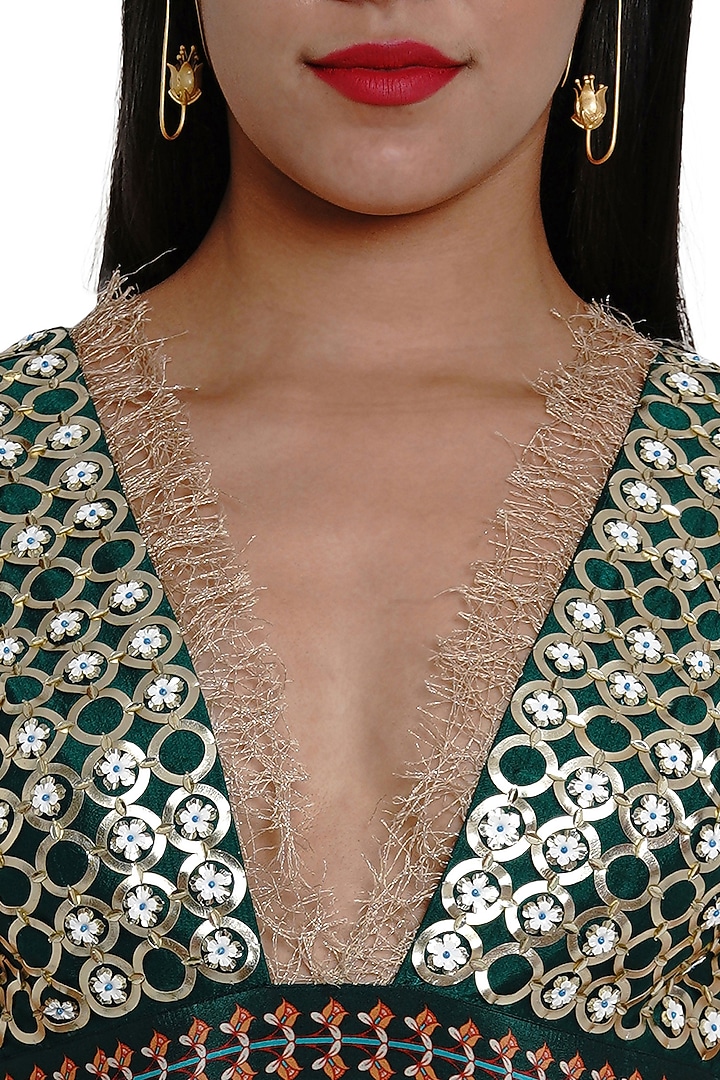 Dark Green Embroidered Blouse by Limerick By Abirr N' Nanki at Pernia's Pop Up Shop