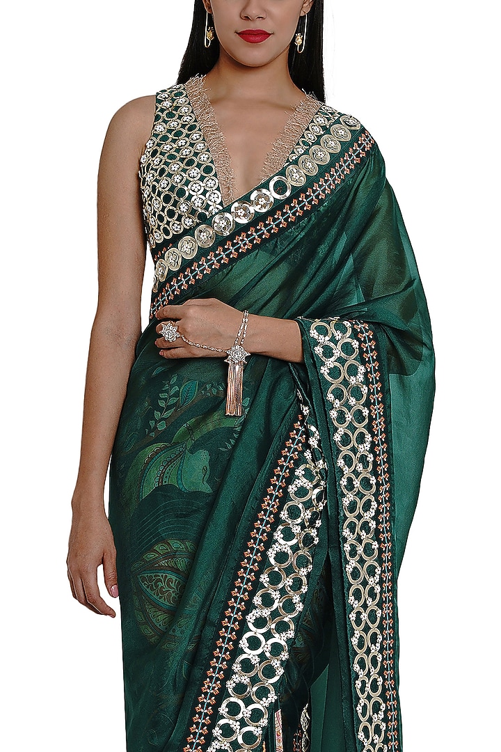 Dark Green Embroidered Blouse by Limerick By Abirr N' Nanki at Pernia's Pop Up Shop