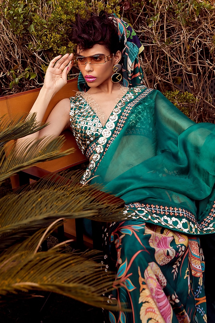 Dark Green Embroidered Blouse by Limerick By Abirr N' Nanki at Pernia's Pop Up Shop