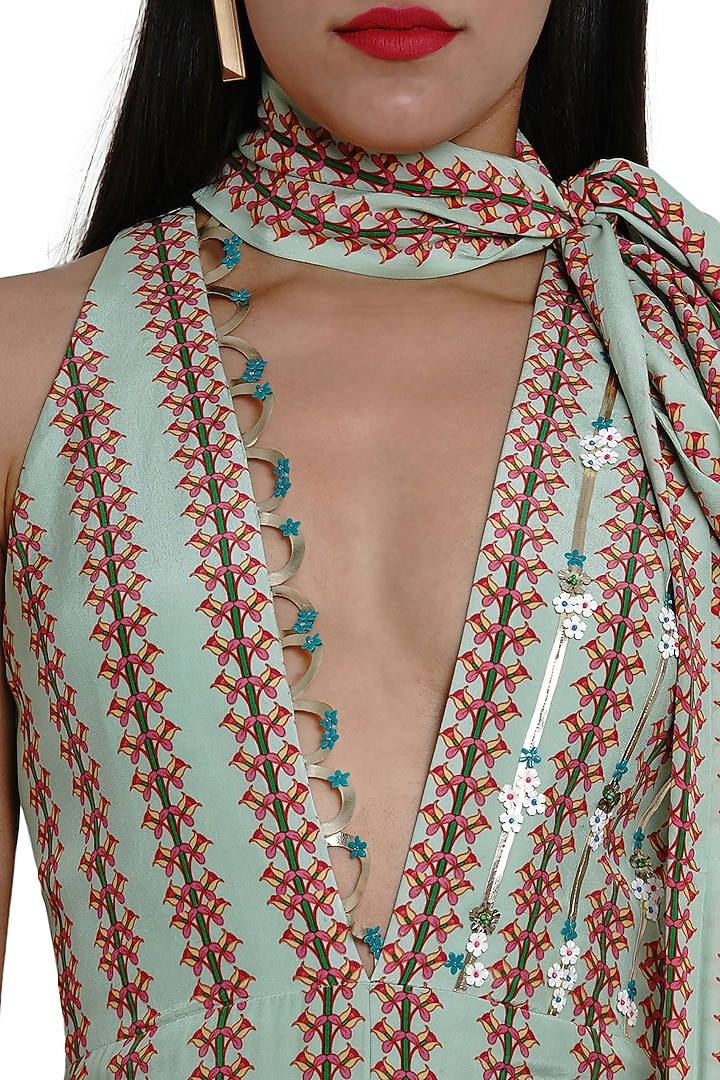 Pistachio Green Embroidered Jumpsuit by Limerick By Abirr N' Nanki at Pernia's Pop Up Shop