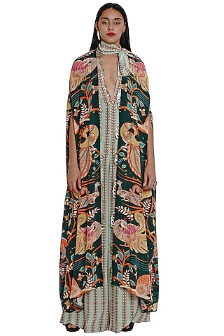 Dark Green Hand Embroidered Cape by Limerick By Abirr N' Nanki