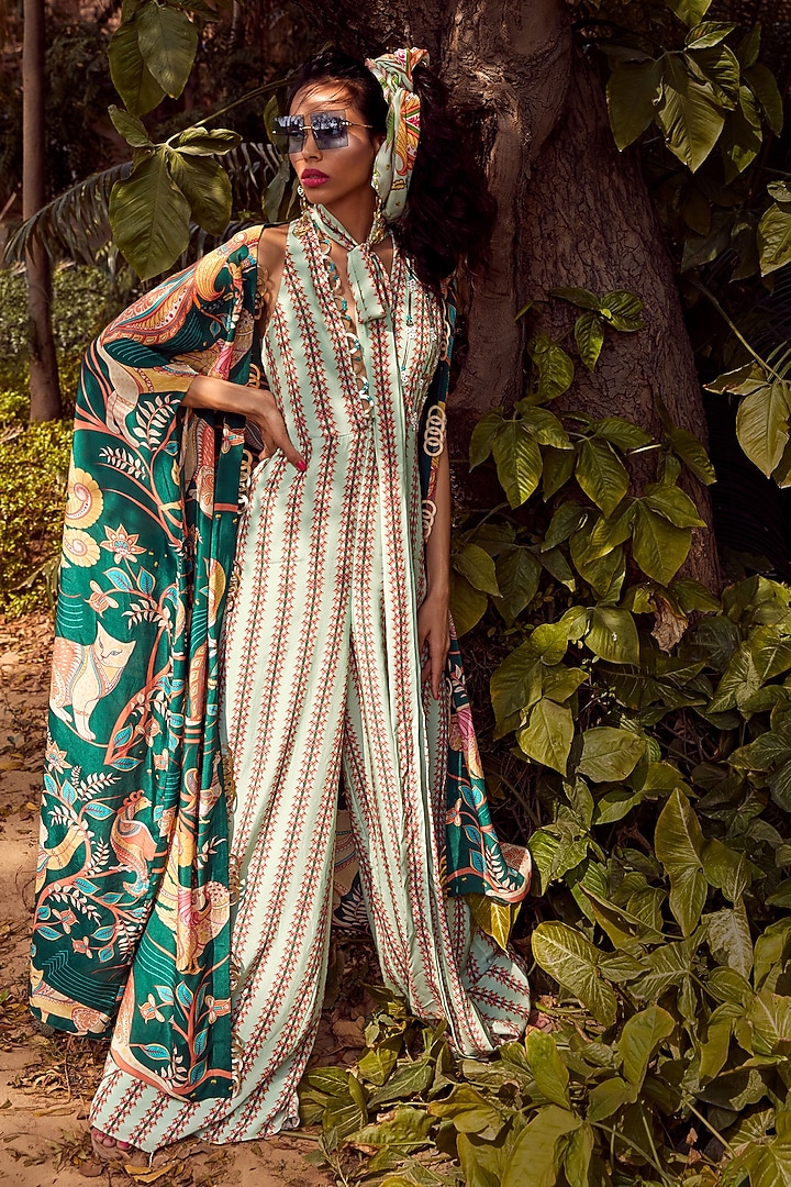 Dark Green Hand Embroidered Cape by Limerick By Abirr N' Nanki at Pernia's Pop Up Shop