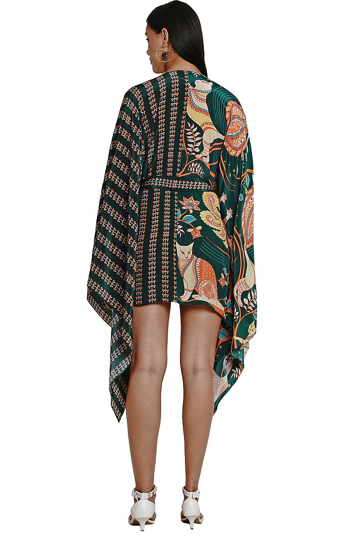 Dark Green Printed Summer Dress With Belt by Limerick By Abirr N' Nanki at Pernia's Pop Up Shop