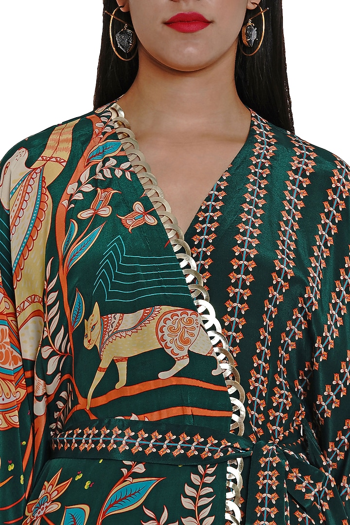 Dark Green Printed Summer Dress With Belt by Limerick By Abirr N' Nanki at Pernia's Pop Up Shop