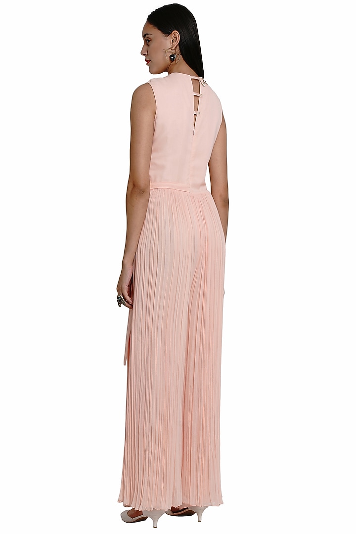 Blush Pink Jumpsuit With Floral Hand Work by Limerick By Abirr N' Nanki at Pernia's Pop Up Shop