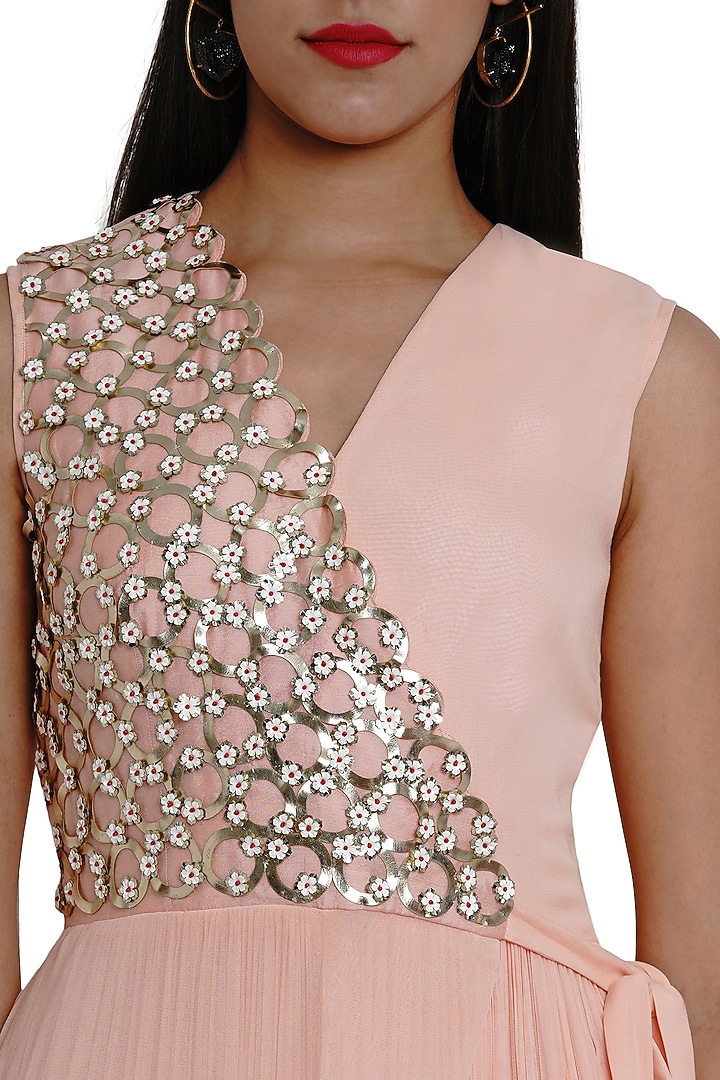 Blush Pink Jumpsuit With Floral Hand Work by Limerick By Abirr N' Nanki at Pernia's Pop Up Shop
