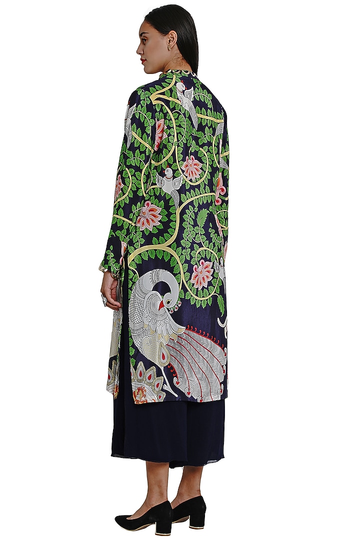Navy Blue Print Tunic With Gold Detailing by Limerick By Abirr N' Nanki at Pernia's Pop Up Shop