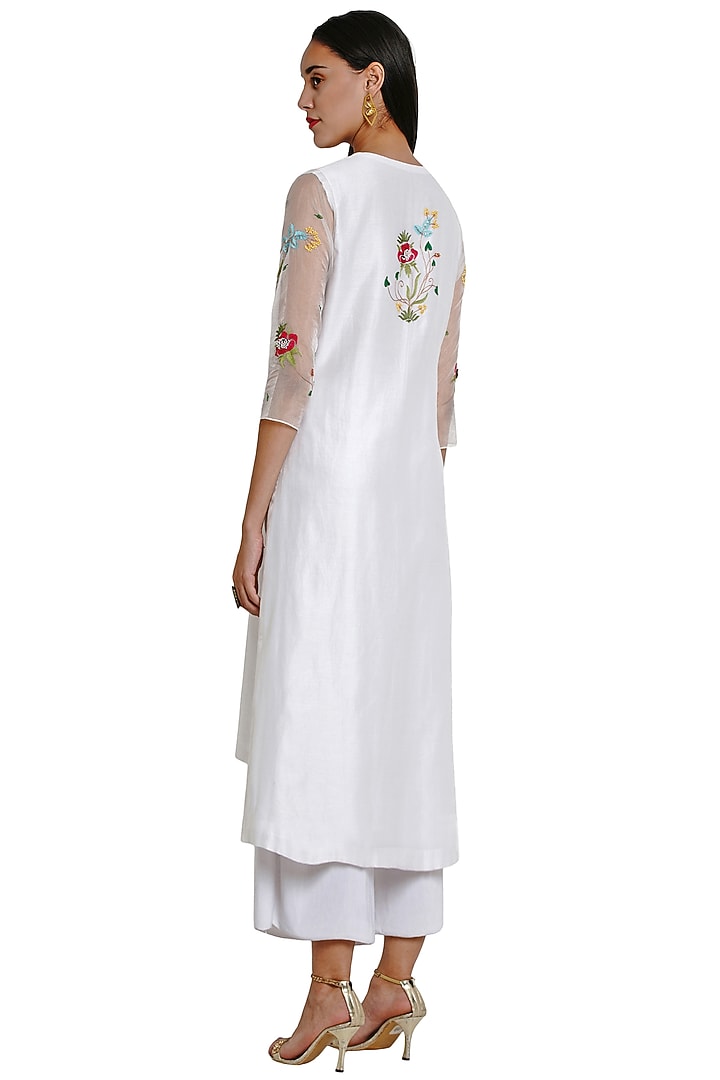 Ivory Floral Embroidered Tunic by Limerick By Abirr N' Nanki at Pernia's Pop Up Shop