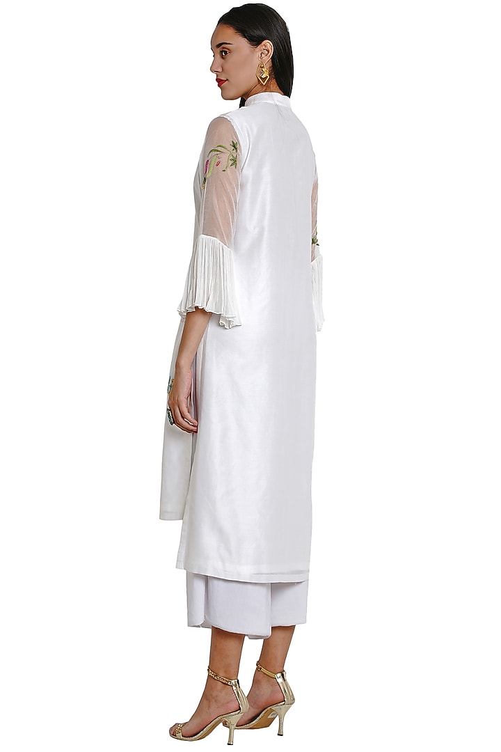 Ivory Floral Embroidered Tunic by Limerick By Abirr N' Nanki at Pernia's Pop Up Shop