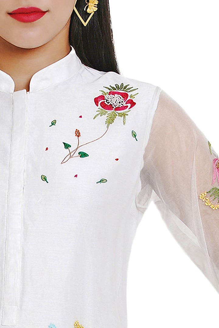 Ivory Floral Embroidered Tunic by Limerick By Abirr N' Nanki at Pernia's Pop Up Shop
