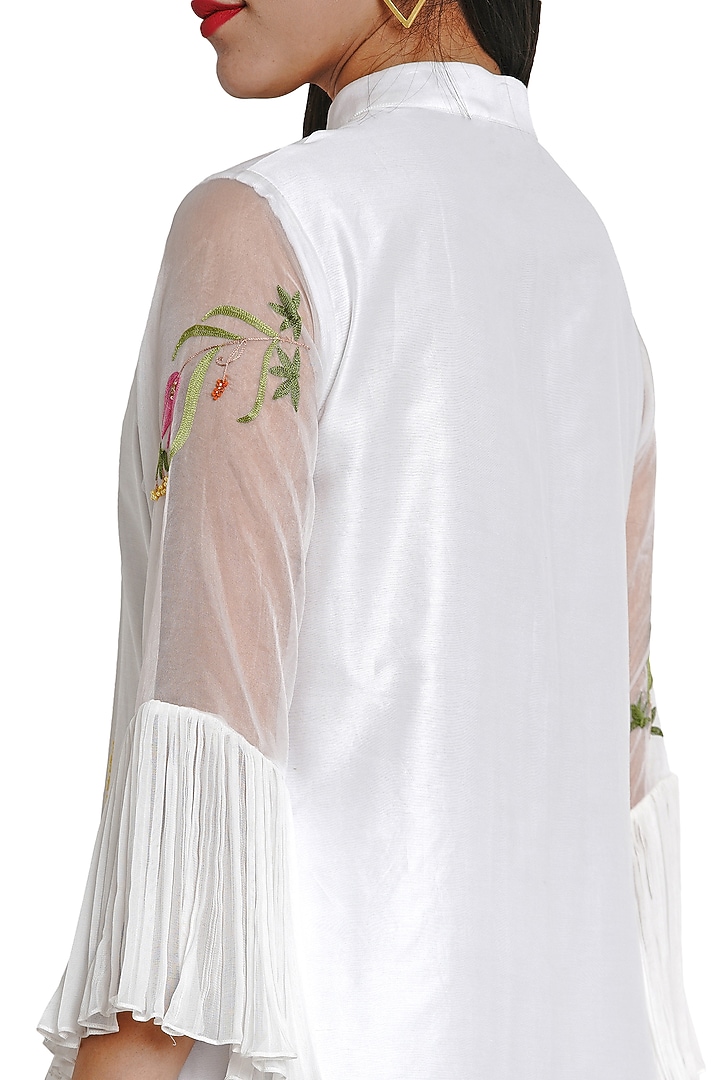 Ivory Floral Embroidered Tunic by Limerick By Abirr N' Nanki at Pernia's Pop Up Shop